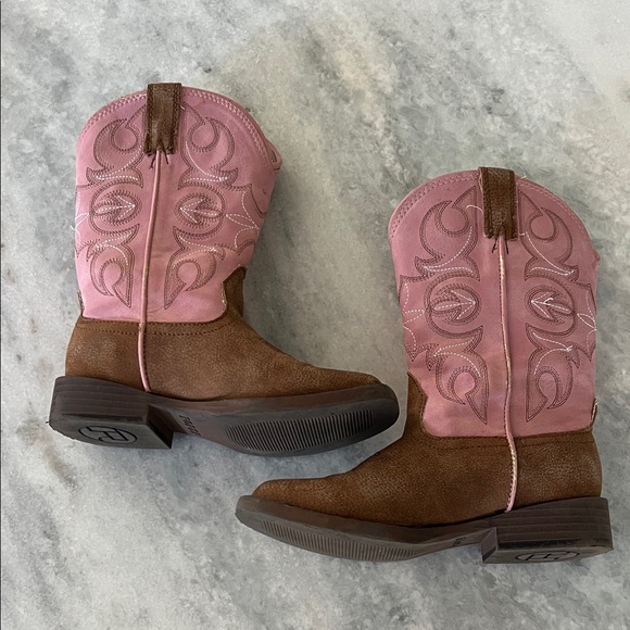 Roper Pink & Brown Square Toe Boots Girls Size 11 - Picture 1 of 5